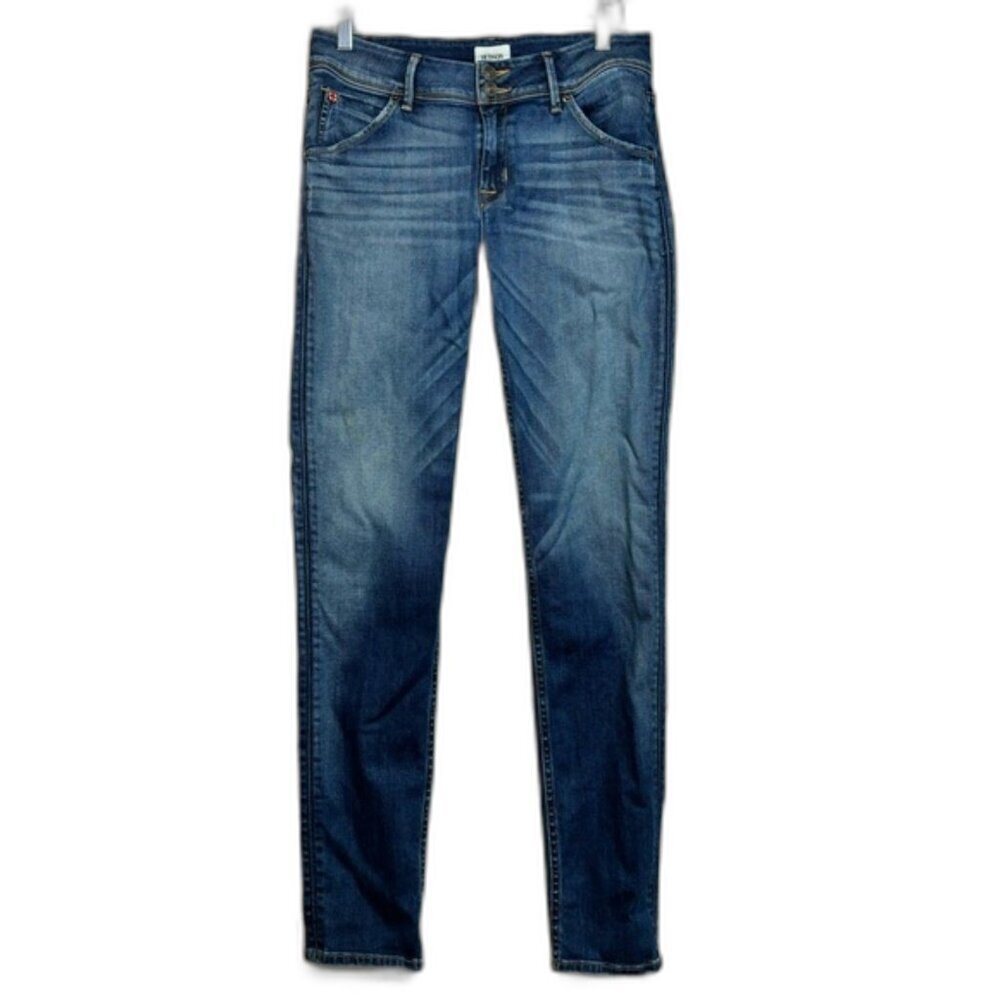 Hudson “Collin” Distressed Mid-Rise‎ Skinny Jeans in Eddy Wash Size 28